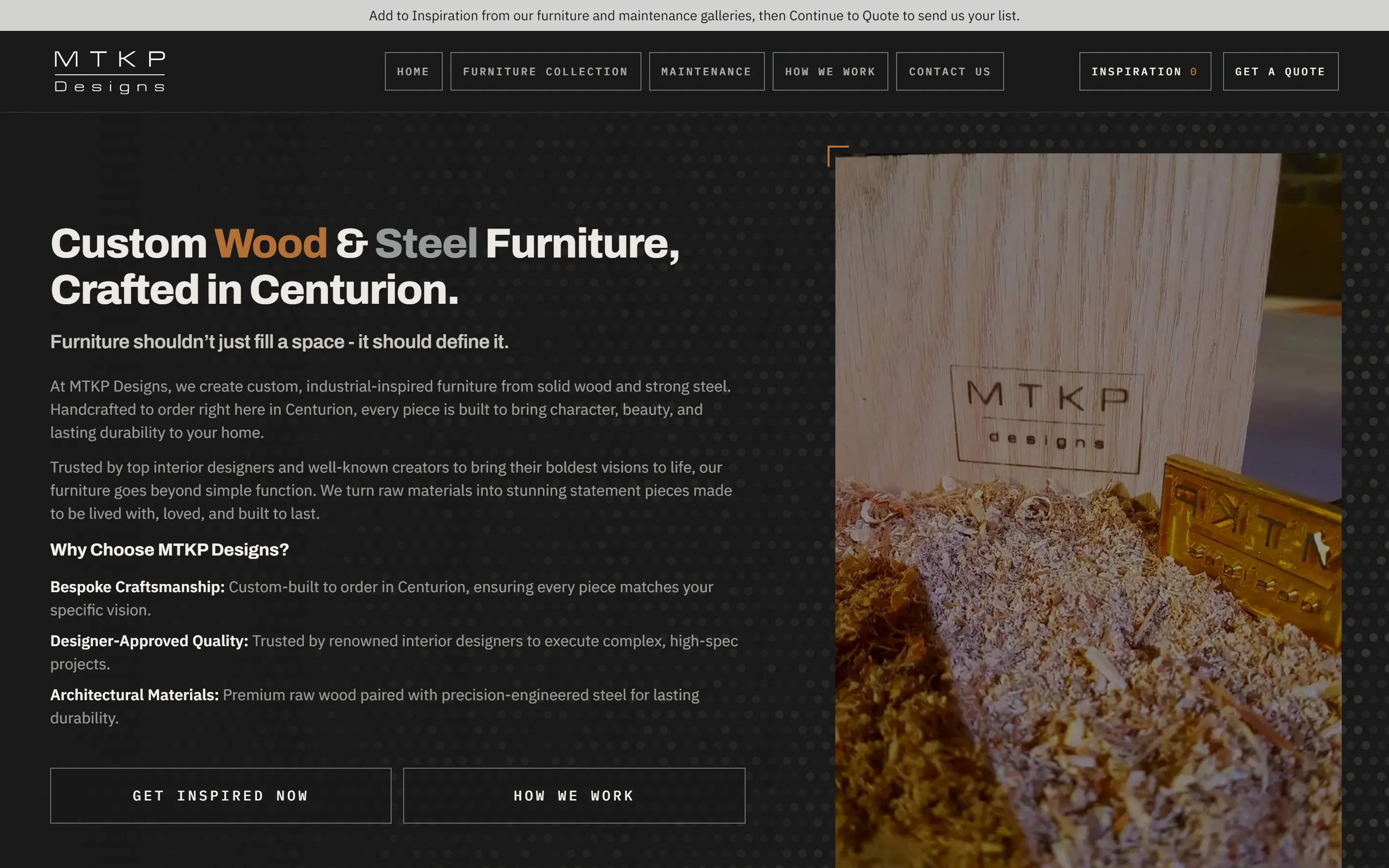 MTKP Designs desktop homepage screenshot